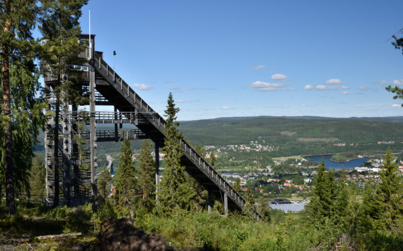 View from the Ski jumping facility over the town "Sollefteå" in the North of Sweden with the river "Ångermanälven" passing trough.