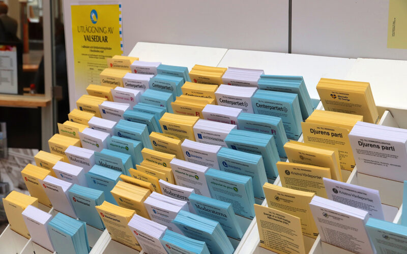 STOCKHOLM, SWEDEN - AUGUST 22, 2018: Polling cards for voting before Swedish general election (scheduled for September 9, 2018).