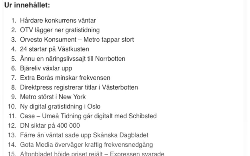 exempel på Nyhetsbrevet Gratistidningar